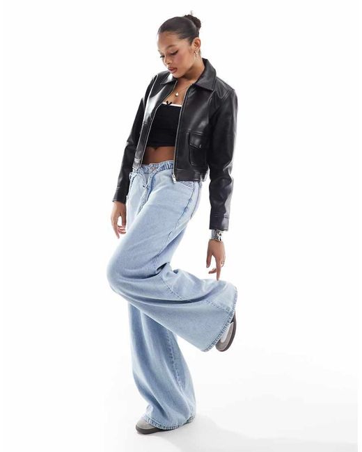 Threadbare Blue Faux Leather Trucker Jacket