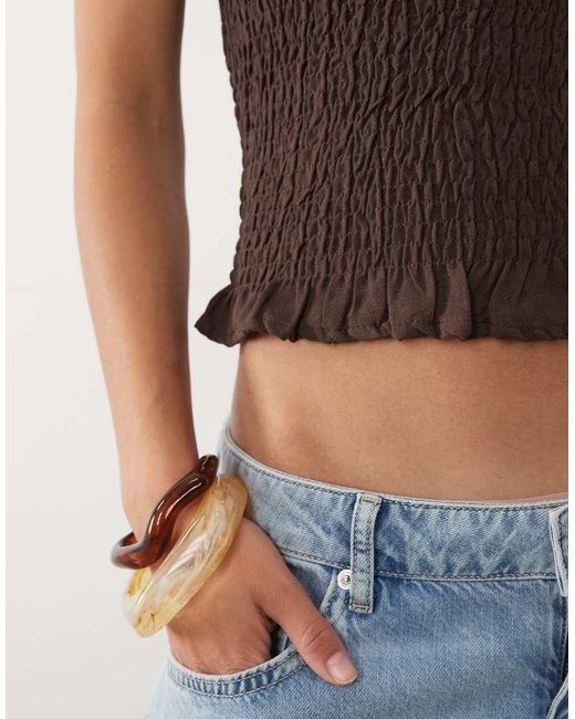 ASOS Brown Linen Blend Shirred Tank Top