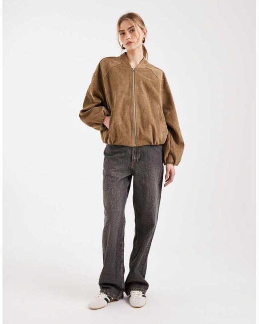 ASOS Natural Bubble Hem Suedette Bomber Jacket