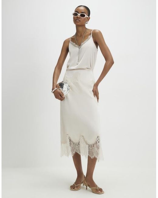 River Island White Satin Lace Trim Cami Top