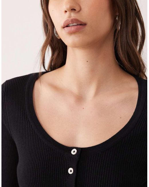 ASOS Black Cotton Blend Wide Scoop Cardigan With Contrast Buttons