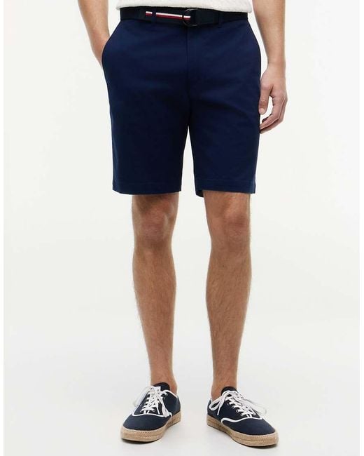 Tommy Hilfiger Blue Denton 9.5" Inseam Belted Chino Shorts for men