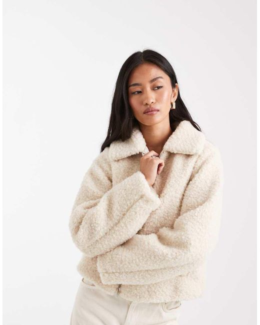 Threadbare White Short Borg Jacket