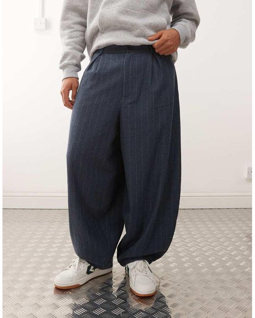 Reclaimed Vintage Blue Tailored Barrel Leg Trouser for men