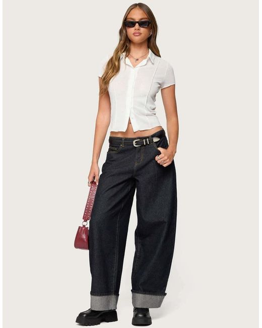 Edikted White Geena Semi Sheer Button Up Shirt