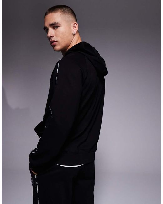 EA7 Blue Armani Zip Hoodie With Logo Tape Detail for men