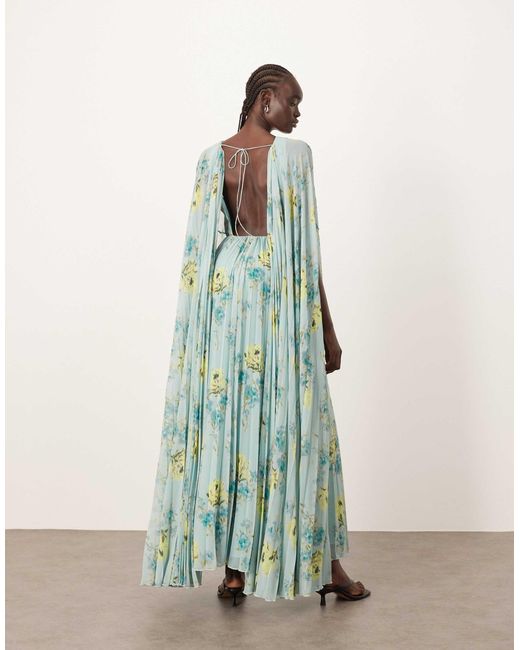 ARRANGE Green Chiffon Pleat Volume Maxi Dress With Wide Sleeve