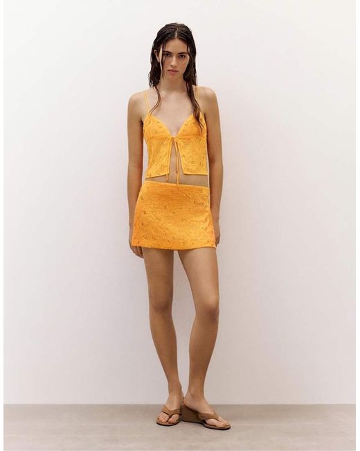 Pull&Bear Orange Sequin Mini Skirt
