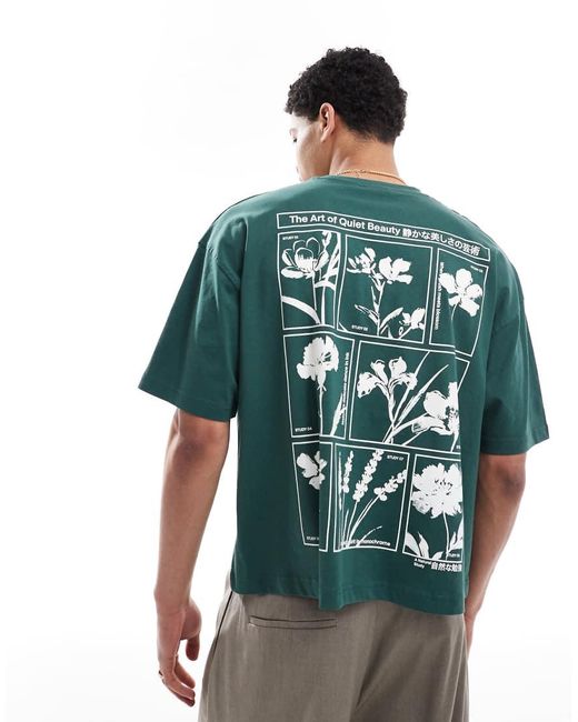Camiseta Verde De Corte Cuadrado Extragrande Con Estampado Gráfico Floral De ASOS de hombre de color Green