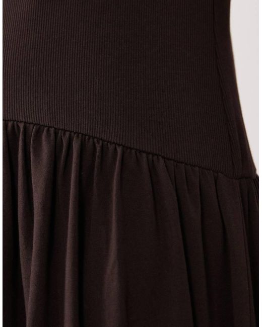 ASOS Brown Rib Mix Midi Dress With Drop Waist