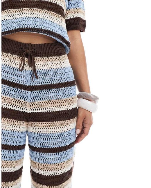 ASOS Blue Crochet Knit Wide Leg Trouser Co-ord