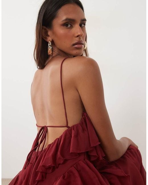 ASOS Red Asos Design Tall High Neck Low Back Ruffle Maxi Dress