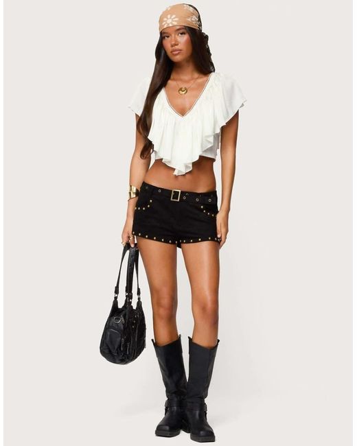 Edikted Black Studded Faux Suede Micro Shorts