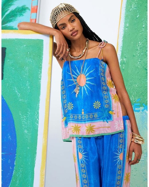 River Island Blue Atlas Tropical Print Cami Top