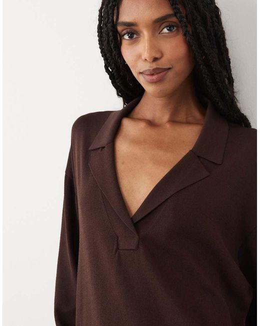 ARKET Brown Open Knit Polo Shirt Dress
