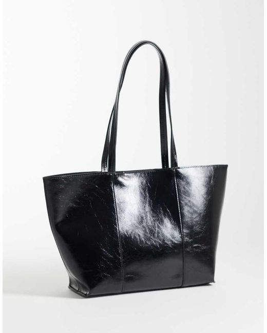 Mango Black Classic Faux Leather Tote Bag