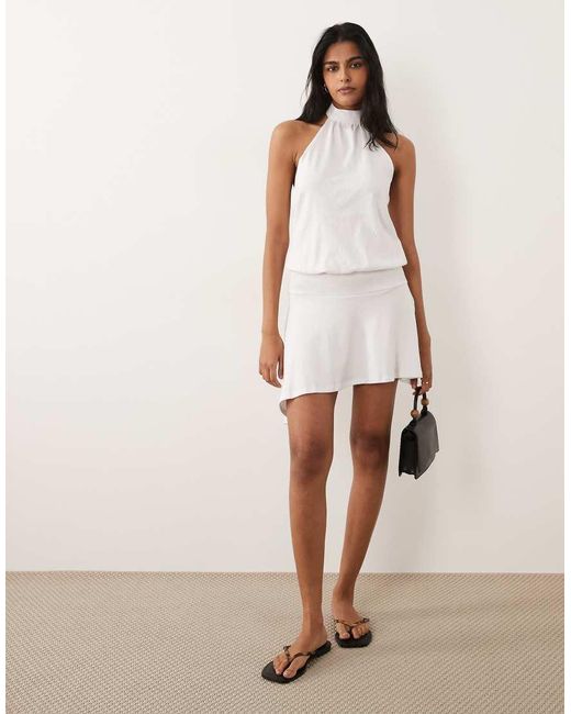 Mango Natural Teen High Neck Sleeveless Halterneck Mini Dress