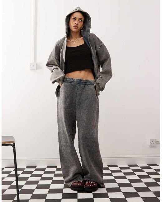 Weekday Oversized Hoodie Van Co-Ord Set Met Ritssluiting En Acid Wash in het Gray
