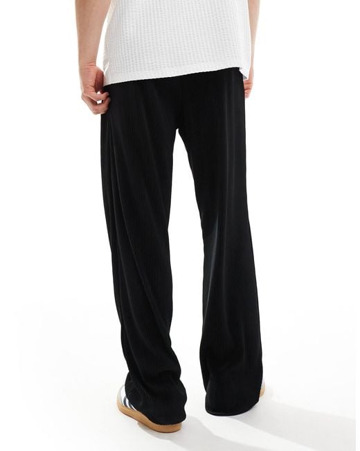 ASOS White Smart Wide Leg Plisse Trousers for men