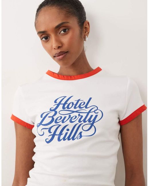 ASOS White Baby Tee Ringer With Hotel Graphic