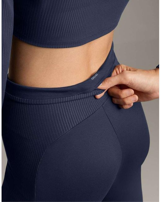 Oysho Blue High-Rise Rib Comfortlux Flare Trousers