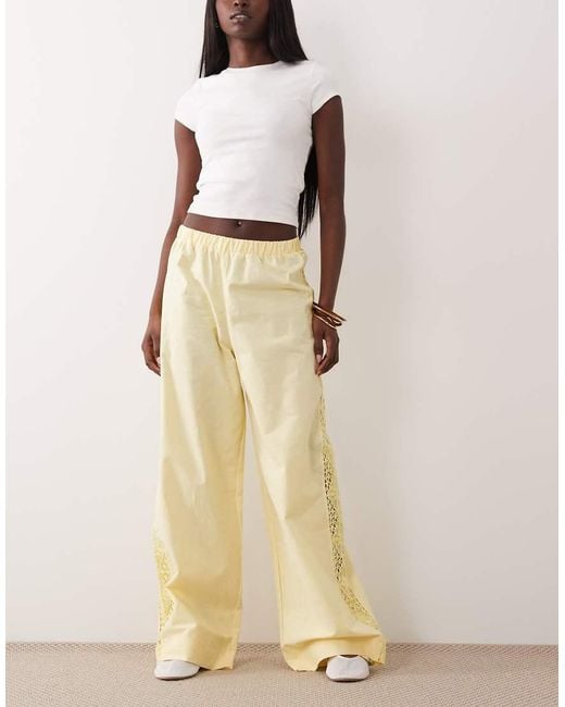 ASOS Natural Linen Blend Lace Side Pants
