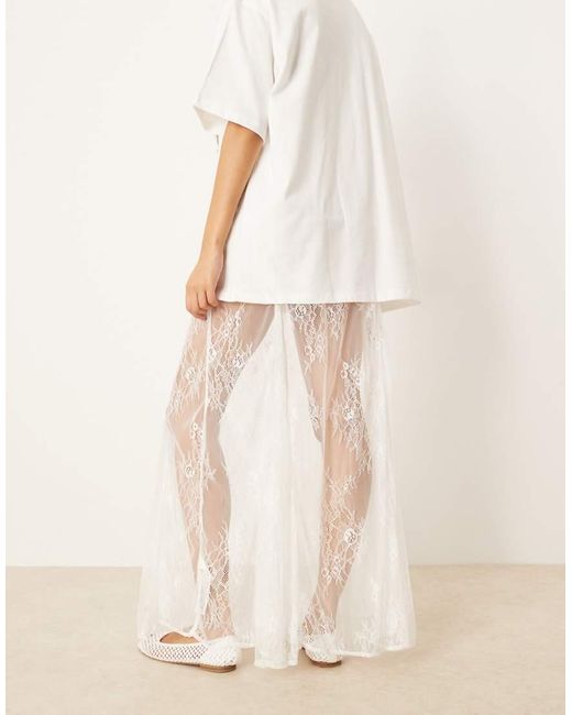 ASOS Kanten Maxi Rok Met Godetplooien in het Natural