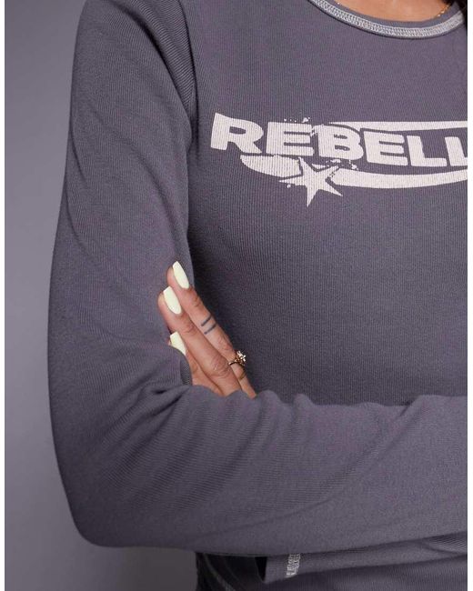 Abrand Jeans Gray Rebellion Print Long Sleeve T-Shirt