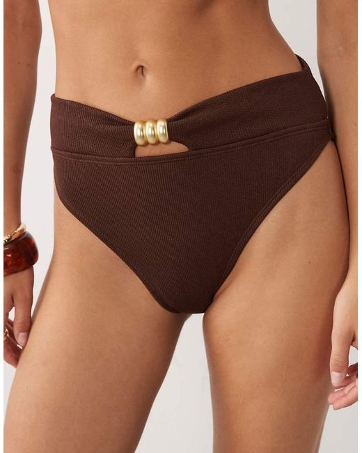 4th & Reckless Green Ribbed Gold Hardware High Waisted Bikini Bottoms
