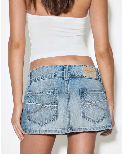 Stradivarius Blue Low-waist Denim Skort With Detailing
