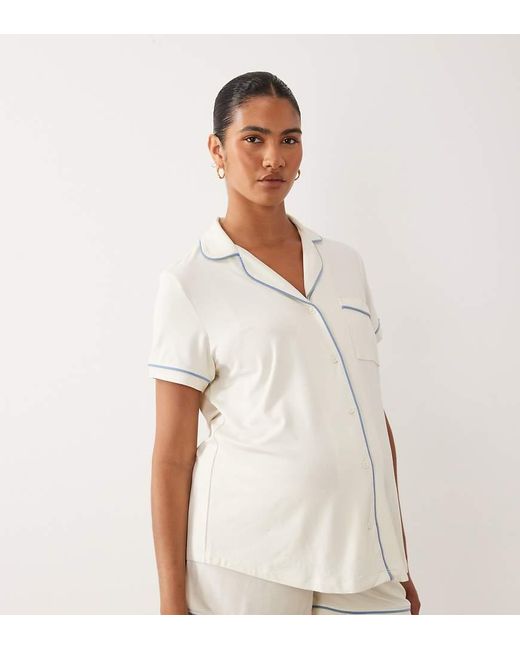 ASOS White Asos Design Maternity Super Soft Short Sleeve Shirt And Short Pyjama Set