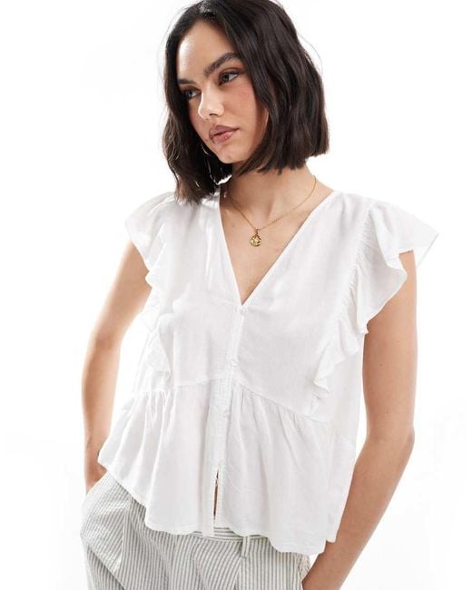 ONLY White Frill Detail Button Through Top