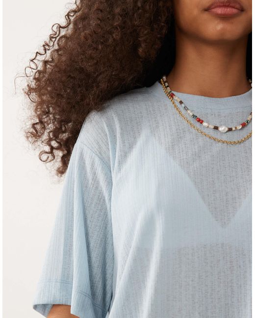 ASOS Blue – locker geschnittenes oversize-t-shirt aus strukturiertem netzstoff