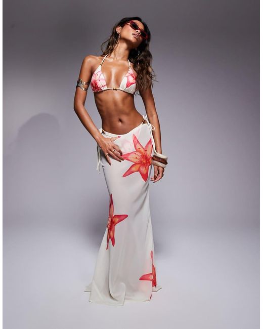Candypants Gray Flower Polygeorgette Maxi Beach Skirt