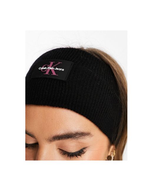 Calvin Klein Black Monogram Logo Rubberized Knit Headband