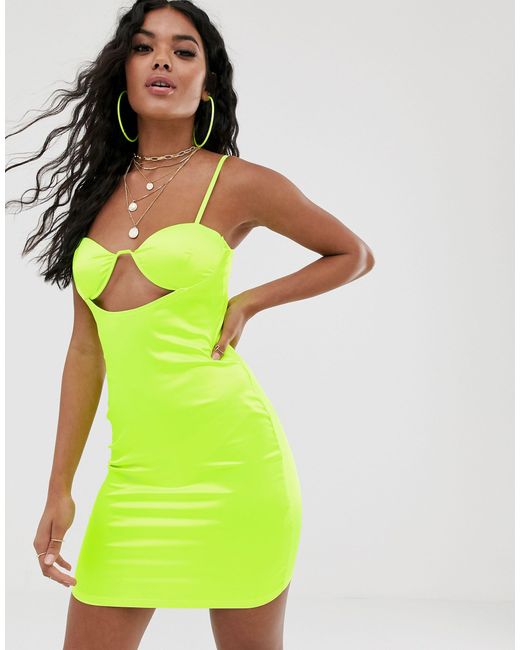 PRETTYLITTLETHING Yellow Bodycon Dress With Cut Out Bra Detail