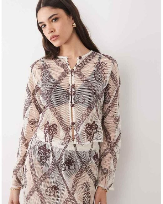 River Island Brown Crochet Motif Cardigan Co-ord