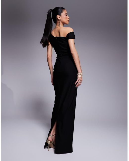 Vesper Blue Bengaline One Shoulder Knot Detail Maxi Bodycon Dress