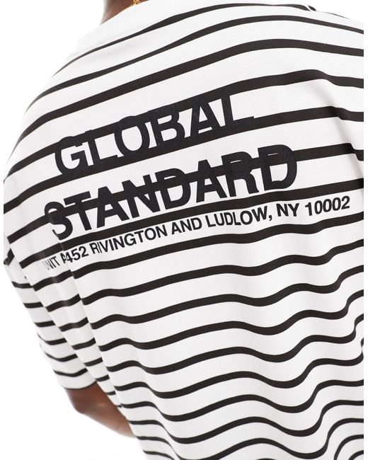 ASOS – oversize-t-shirt mit streifen und textprint auf dem rücken in Gray für Herren