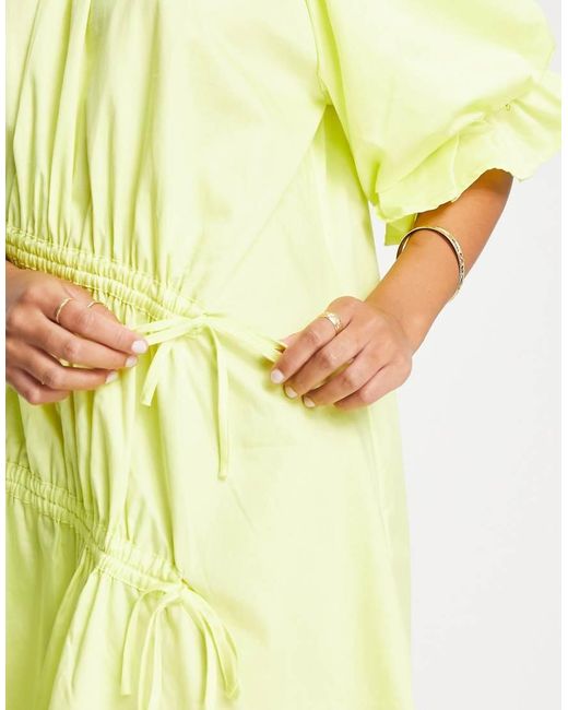 Y.A.S Yellow Ruched Puff Sleeve Mini Dress