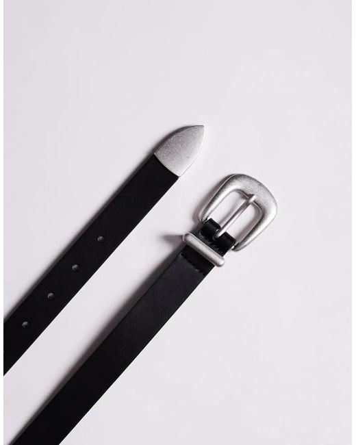 ASOS Blue Faux Leather Skinny Belt With Curve Buckle And Metal Tip for men
