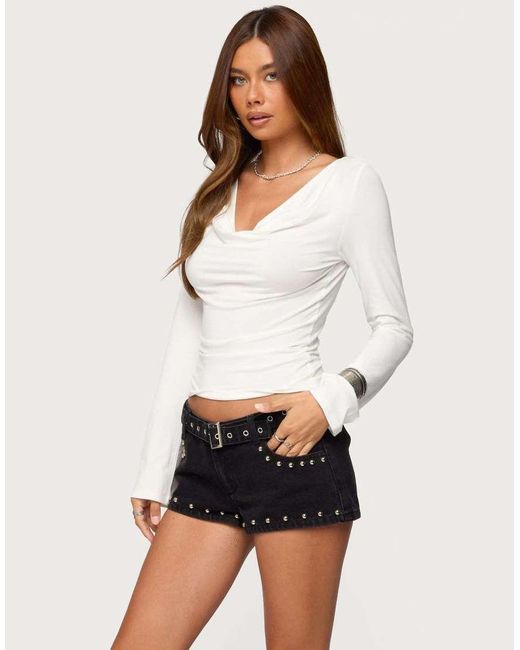 Edikted White Marilla Cowl Neck Long Sleeve Top