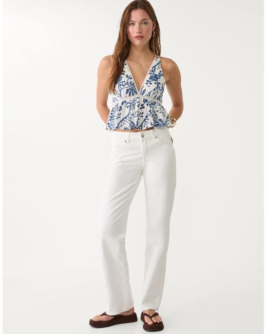 Stradivarius Top Met Open Achterkant En Print in het Blue