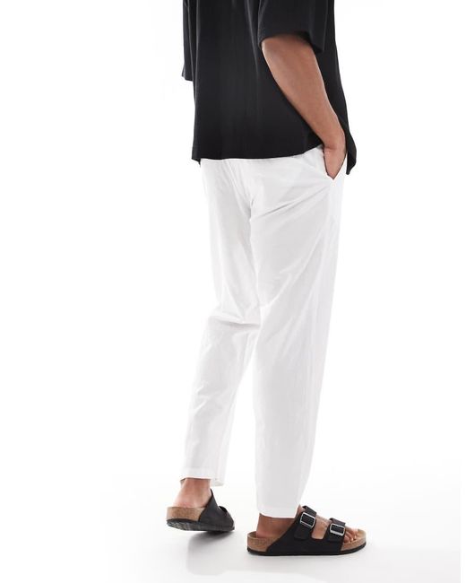 Jack & Jones White Drawstring Linen Mix Trouser for men