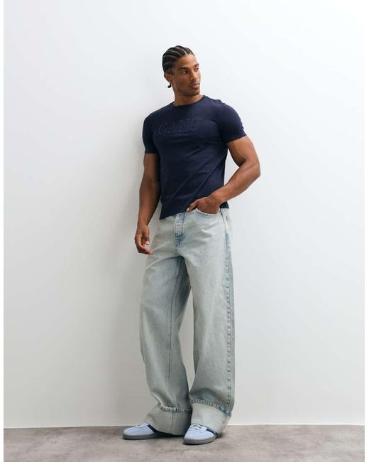 Gant Blue Tonal Chest Script Logo T-shirt for men