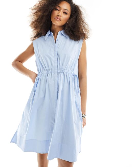 French Connection Blue Rhodes Poplin Shirt Mini Dress
