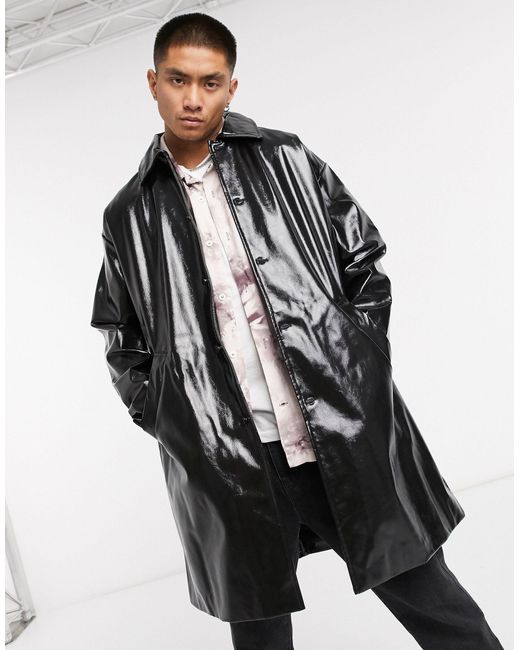 Weekday Daryl Vinyl Coat in Black for Men | Lyst