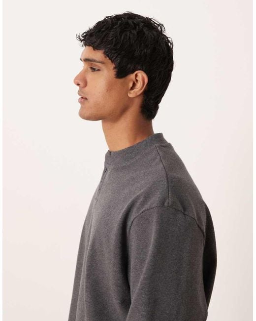 ASOS Gray Oversized Heavyweight Ribbed Sweatshirt With Grandad Collar for men