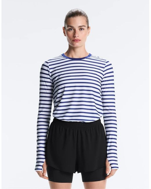 Oysho Blue Long-Sleeved Striped Technical T-Shirt