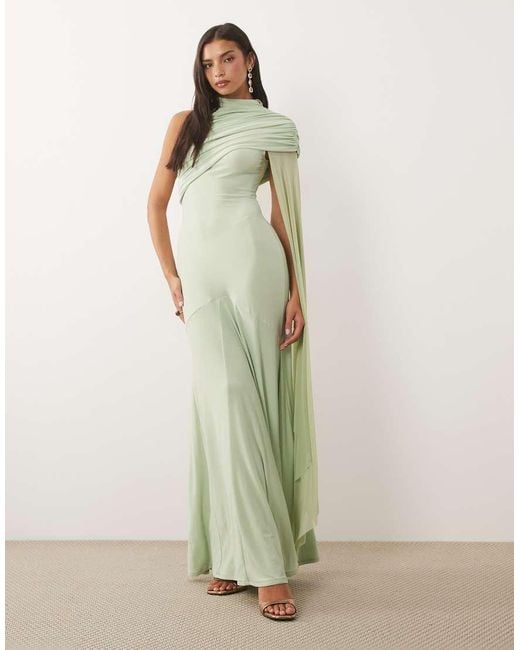 ASOS Green Mesh Overlay Cape Maxi Dress With Godets